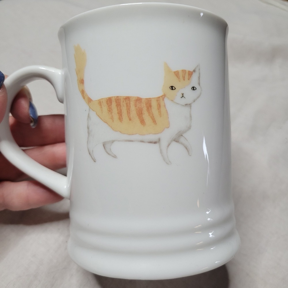 Julianna Swaney for Fringe Studio Cat Coffee Mug White Meow Tabby Calico Ceramic